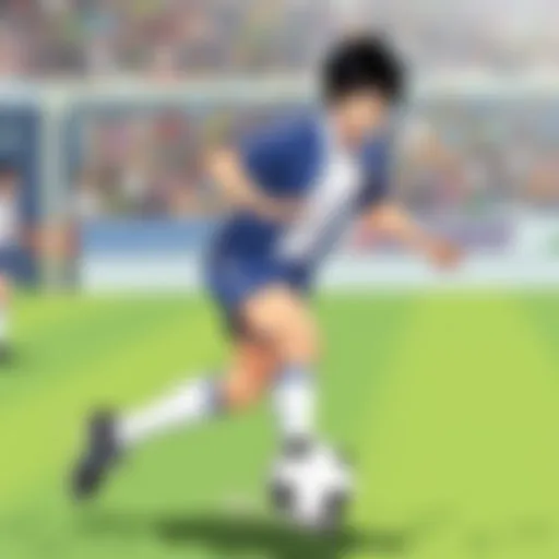 Iconic moment from Captain Tsubasa showcasing intense football action