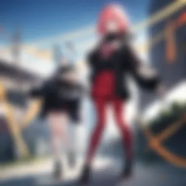 Bold Anime Collaboration Outfit A trendy model flaunting a bold anime collaboration outfit