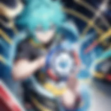 Beyblade in Action A close-up view of a spinning Beyblade on a battle arena, highlighting its performance.