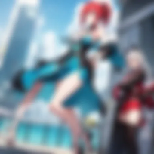 A dynamic scene from a dating anime game showcasing vibrant character interactions.