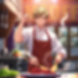 Dynamic scene from Food Wars showcasing intense culinary competition