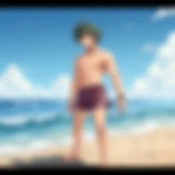 Stylish Giyuu swim trunks showcased on a sandy beach