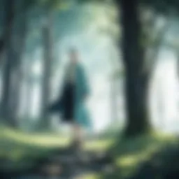 A tranquil scene depicting the natural setting of Mushishi, showcasing lush greenery and serene waters.