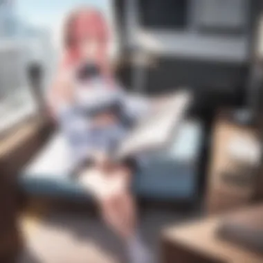 Immerse Yourself in Manga A cozy reading nook with a collection of manga volumes