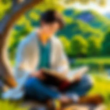 Reading in Nature's Embrace A reader enjoying manga in a serene outdoor setting