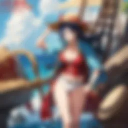 A vibrant illustration of the Straw Hat Pirates sailing in the Grand Line.