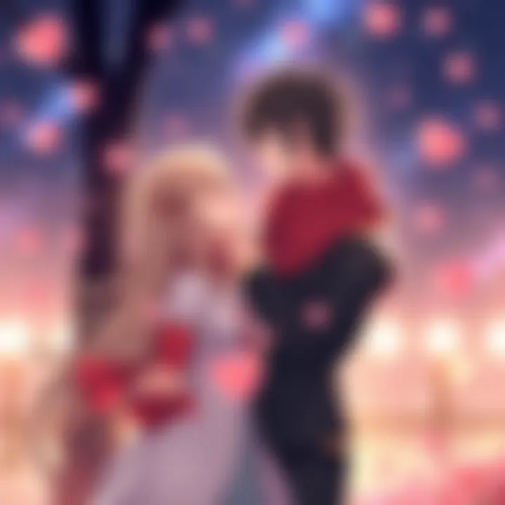 A vibrant illustration of popular anime characters engaging in a dating scenario