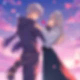 A couple connecting through a dating app featuring anime themes