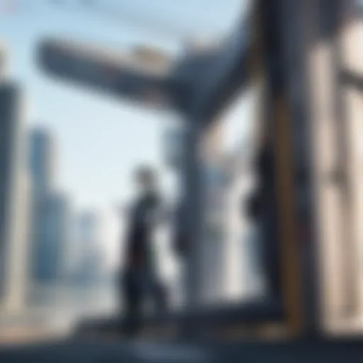 A futuristic robot train gliding through a modern urban landscape