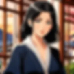 A mysterious girl with an enigmatic smile standing in a vibrant manga setting
