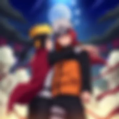 An intense scene showcasing the rivalry between Naruto and Sasuke