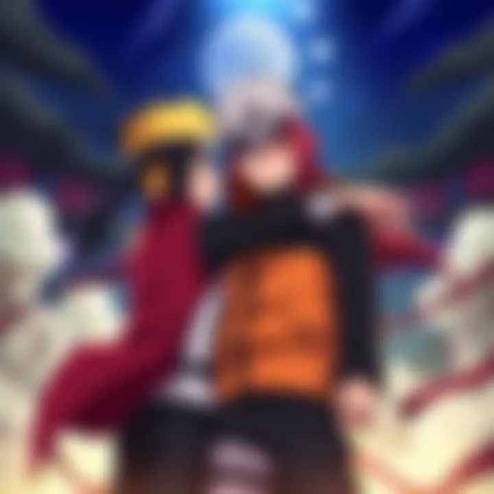 An intense scene showcasing the rivalry between Naruto and Sasuke