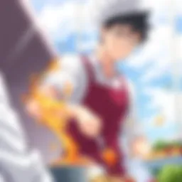 A vibrant scene showcasing intense culinary competition