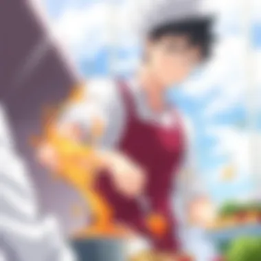 A vibrant scene showcasing intense culinary competition