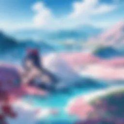 A fantastical landscape filled with vibrant colors and surreal elements, encapsulating the essence of wonderland anime.