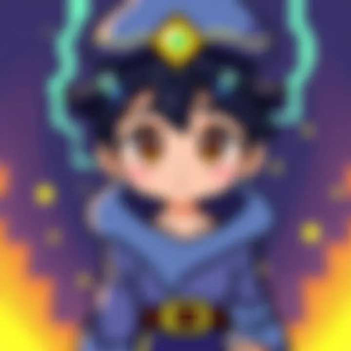 A close-up of a pixelated character design