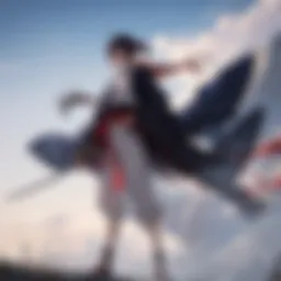 The protagonist, Kenshin Himura, in a dynamic action pose.