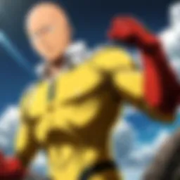 A captivating scene showcasing Saitama's juxtaposition of power and boredom.