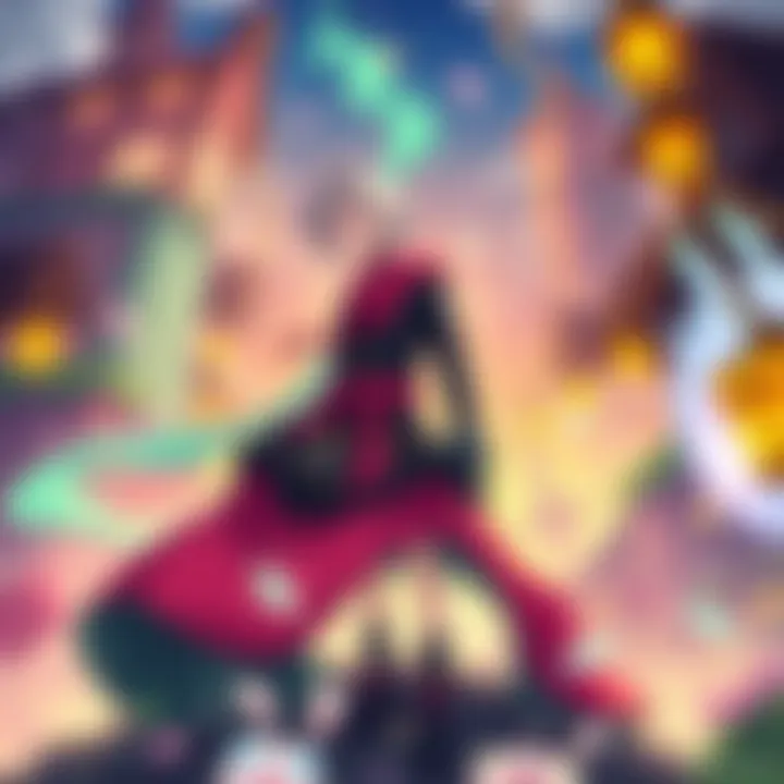 A vibrant scene depicting a bustling town within the fantasy realm.