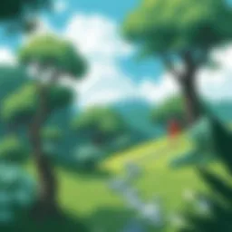A serene landscape from a Ghibli film showcasing lush greenery and a whimsical atmosphere