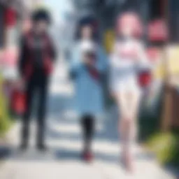 A reflective individual surrounded by iconic anime characters