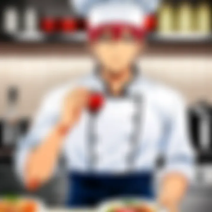 A vibrant depiction of a traditional Japanese kitchen.