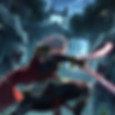 A striking scene of Goblin Slayer in action, showcasing his armor and weaponry