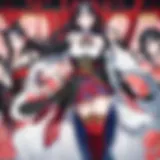Illustration showcasing the main characters in a dramatic scene