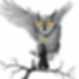 A mystical owl perched on a branch under a moonlit sky