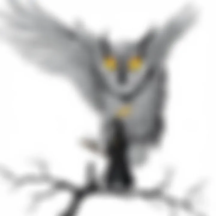 A mystical owl perched on a branch under a moonlit sky