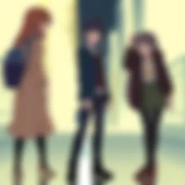 Key characters from Mirai Nikki in a dramatic scene