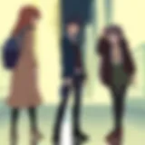 Dramatic Encounter of Mirai Nikki's Protagonists Key characters from Mirai Nikki in a dramatic scene