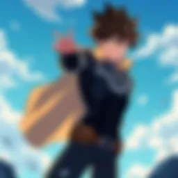 A captivating scene showcasing the protagonist's heroic stance against adversity.