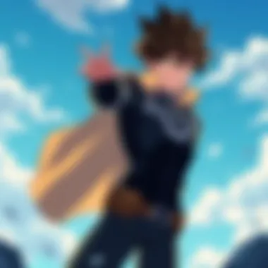 A captivating scene showcasing the protagonist's heroic stance against adversity.