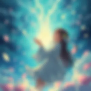 An ethereal scene showcasing a character experiencing blissful euphoria in a serene landscape.