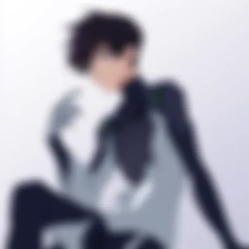 A striking portrait of Shinji Ikari amidst chaotic battle scenes