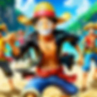 Straw Hat Pirates in Action An epic scene showcasing the Straw Hat Pirates in action during the climactic moments of One Piece: Stampede.