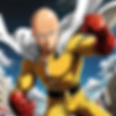 Dynamic Battle Action in One Punch Man Illustration of Saitama in a dynamic fight scene