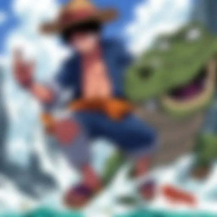 Straw Hats vs. Crocodile A dynamic scene illustrating the confrontation between the Straw Hat crew and Crocodile, highlighting the conflict's intensity.
