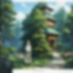 A mystical forest scene featuring iconic spirits and characters from Studio Ghibli films.