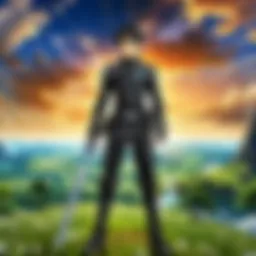 An artistic representation of Kirito in a virtual reality landscape.