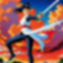 A vibrant scene from Tenchi Muyo: War on Geminar featuring key characters in action.