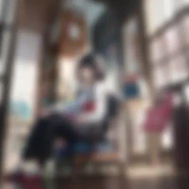 Literary Conversations in Anime A vibrant anime scene depicting a group of friends discussing a novel