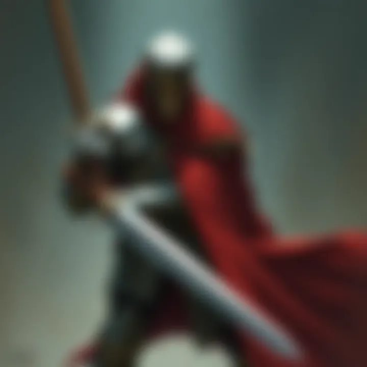 The Battle of Honor A dramatic scene of a knight in battle, showcasing the tension between personal honor and societal expectations.