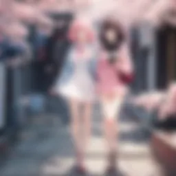 A captivating scene of two characters sharing a romantic moment under cherry blossoms.