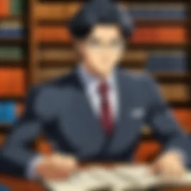 An anime character analyzing legal documents with a thoughtful expression, showcasing the analytical side of law.