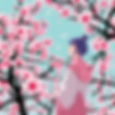 A manga character contemplating under a cherry blossom tree, symbolizing introspection.