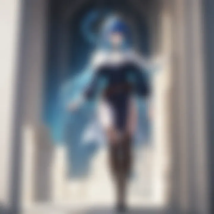 A visual representation of the main character embarking on a journey within the tower