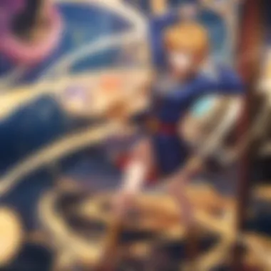 Epic Duels in Yu-Gi-Oh An artistic representation of Yu-Gi-Oh characters engaging in a duel with vibrant energy effects.